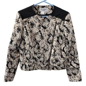 80s Glam Motorcycle Jacket S 4 6  Snakeskin Print Black Gold Rock Biker Punk